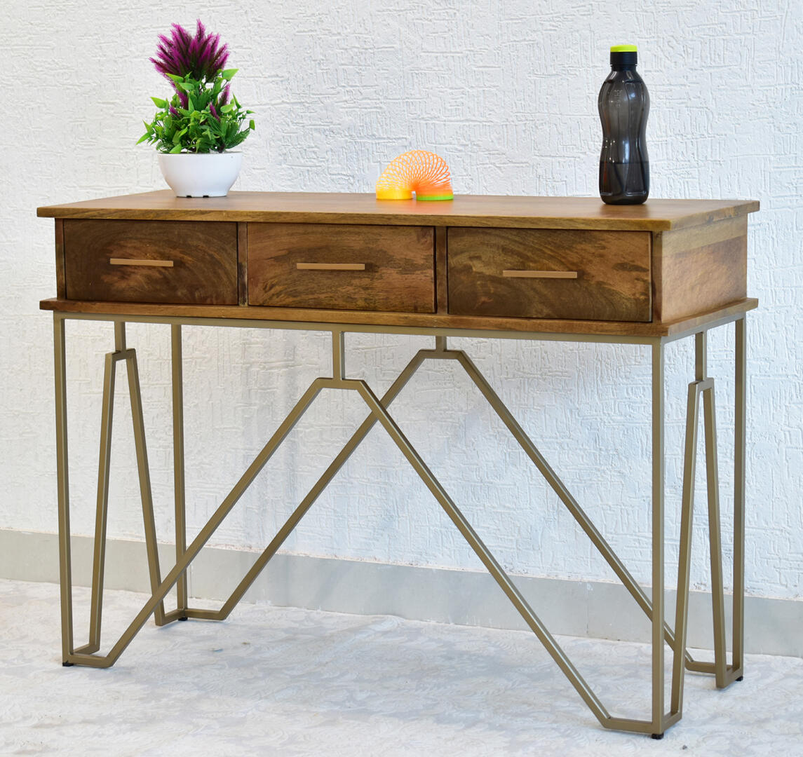 CASINO Console Hall brown Table with Golden Finish